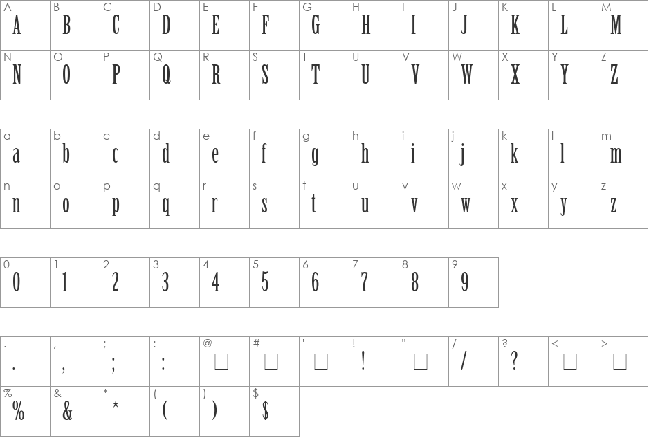 Sentinal SSi font character map preview