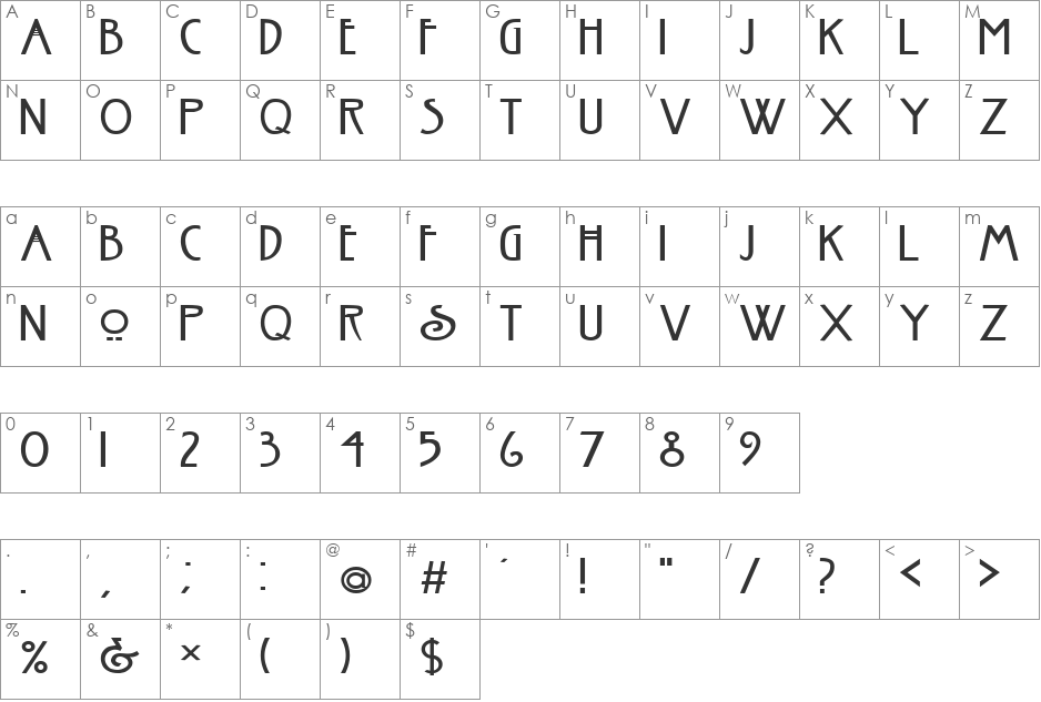 Senussi font character map preview