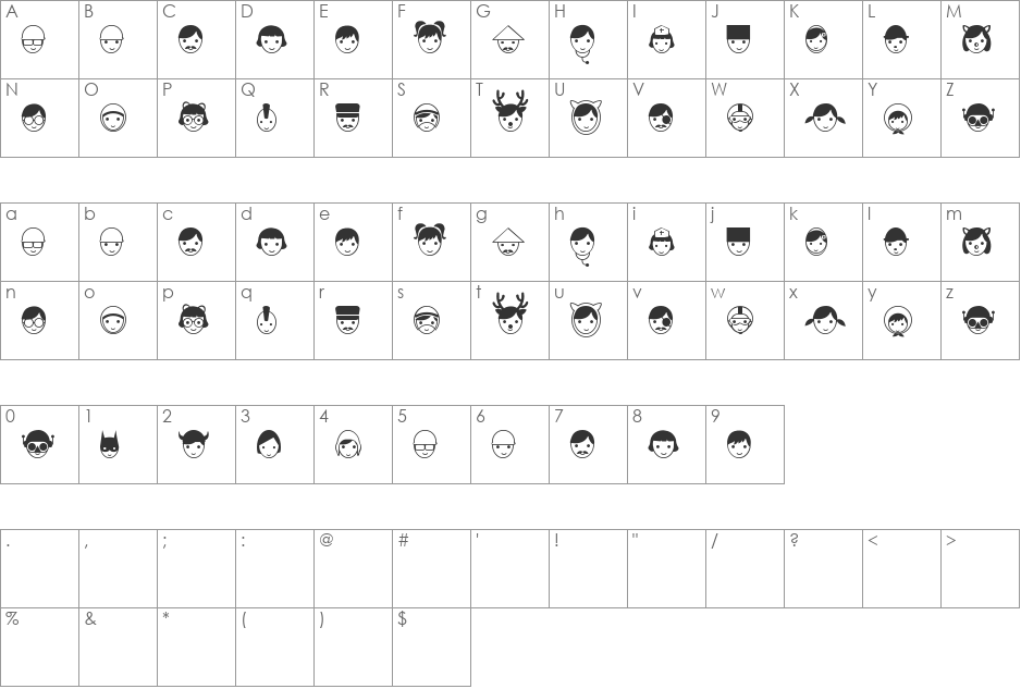 SENYUM font character map preview
