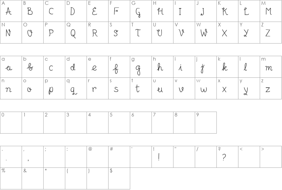 Senyum font character map preview