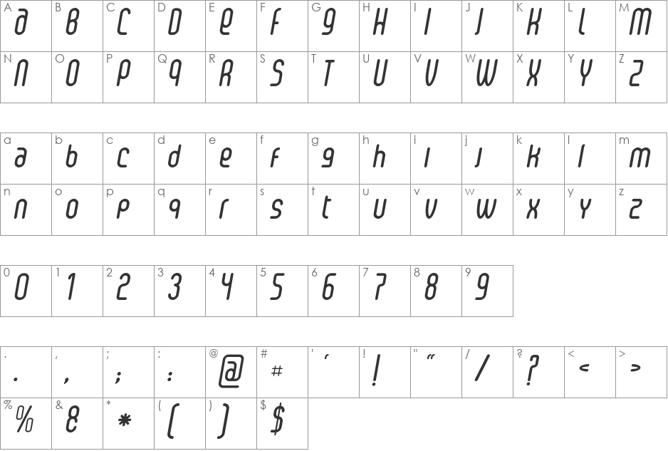 Senzi font character map preview