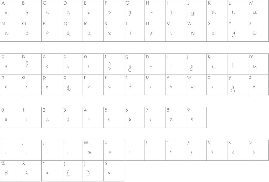 September Mornings font character map preview