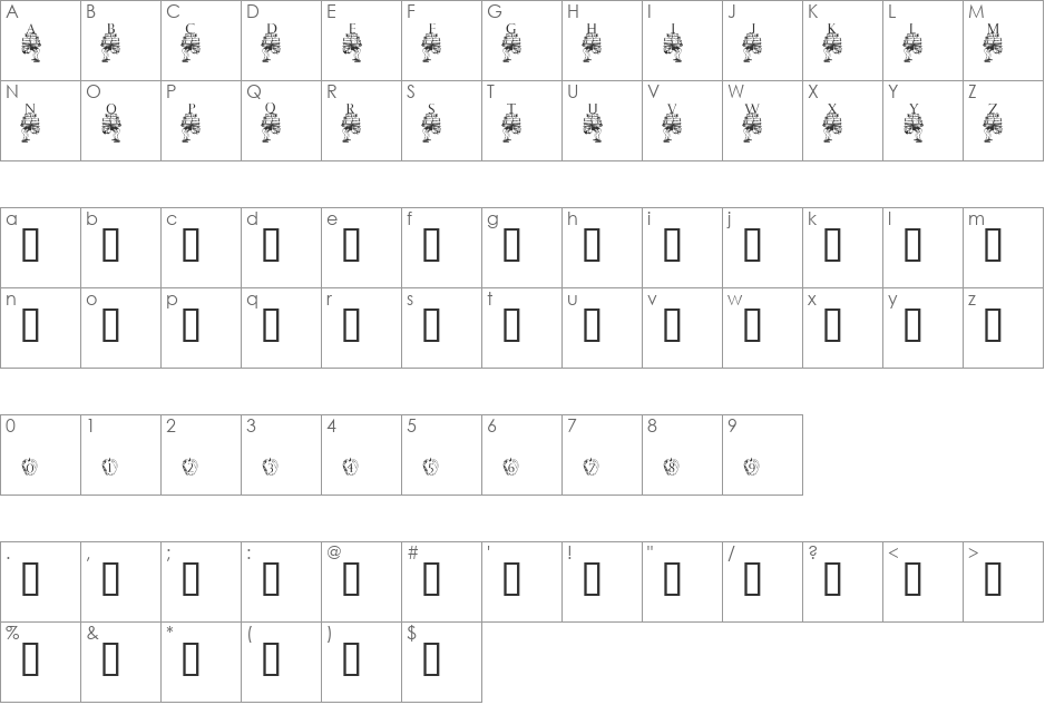 September Woe font character map preview