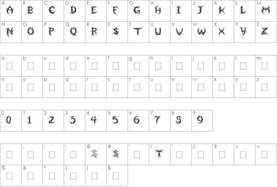 SEPULCRA font character map preview