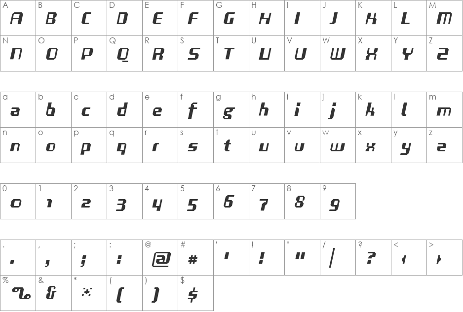 Sequel font character map preview