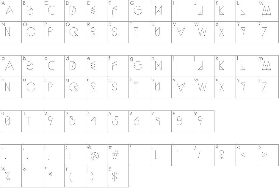 Sequi font character map preview