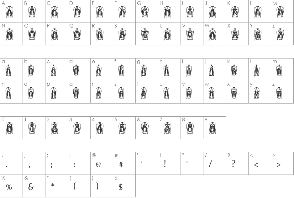 SeraphBold font character map preview