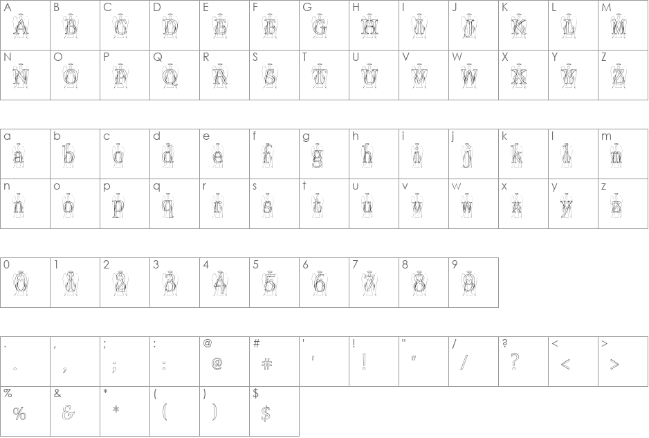 SeraphHollowLetters font character map preview