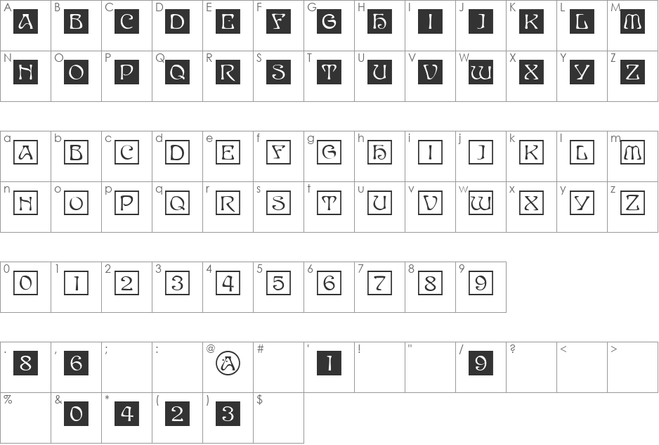 Serena font character map preview