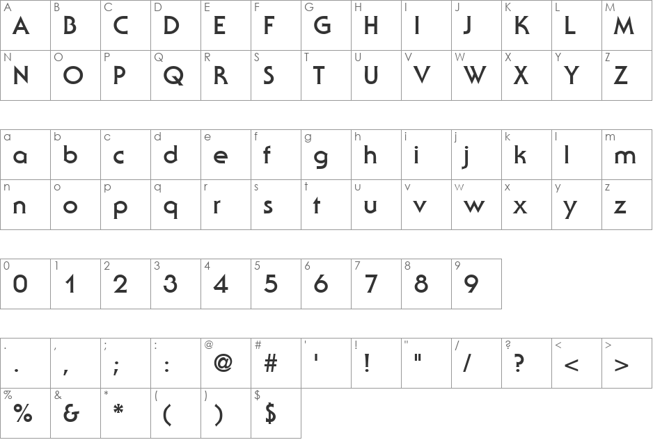 SerenadeTwo font character map preview