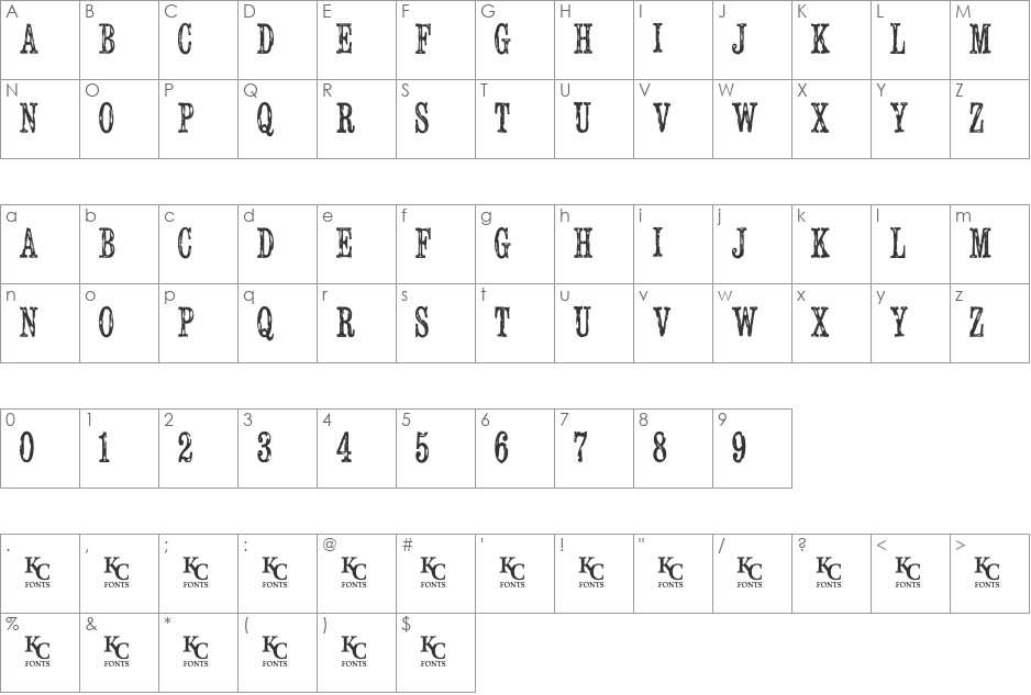 Serial Publication font character map preview