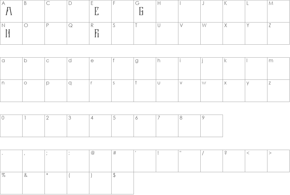 Serif font character map preview