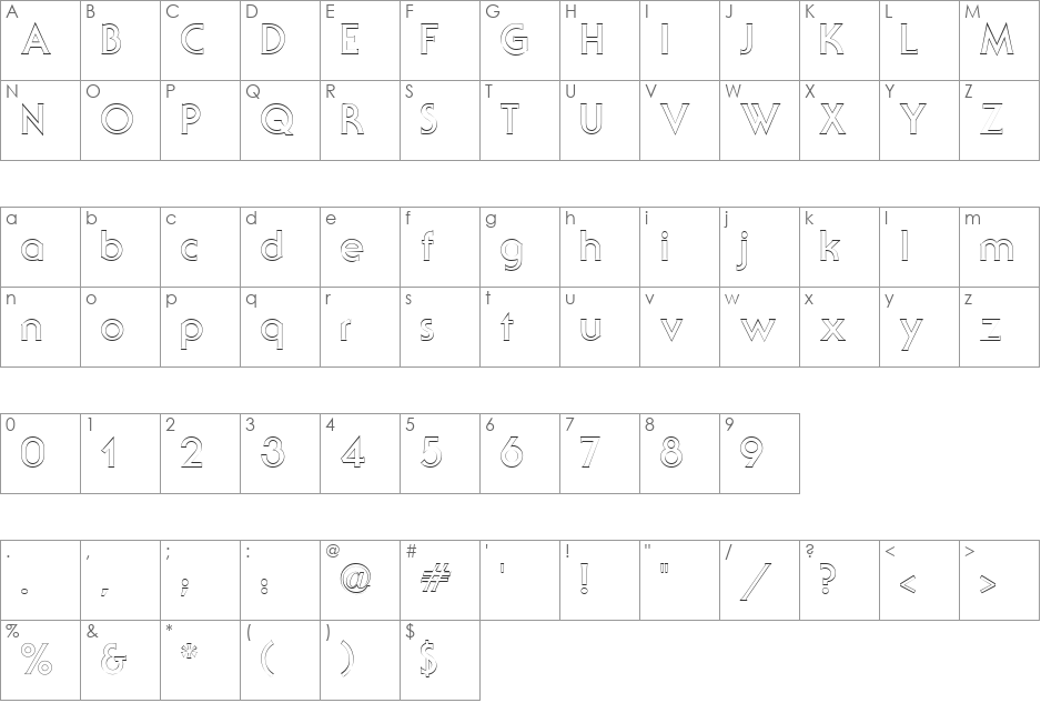 Serif Gothic Bold Outline font character map preview