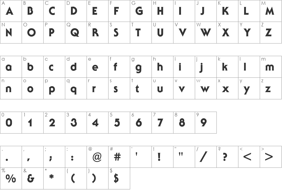 Serif Gothic BQ font character map preview