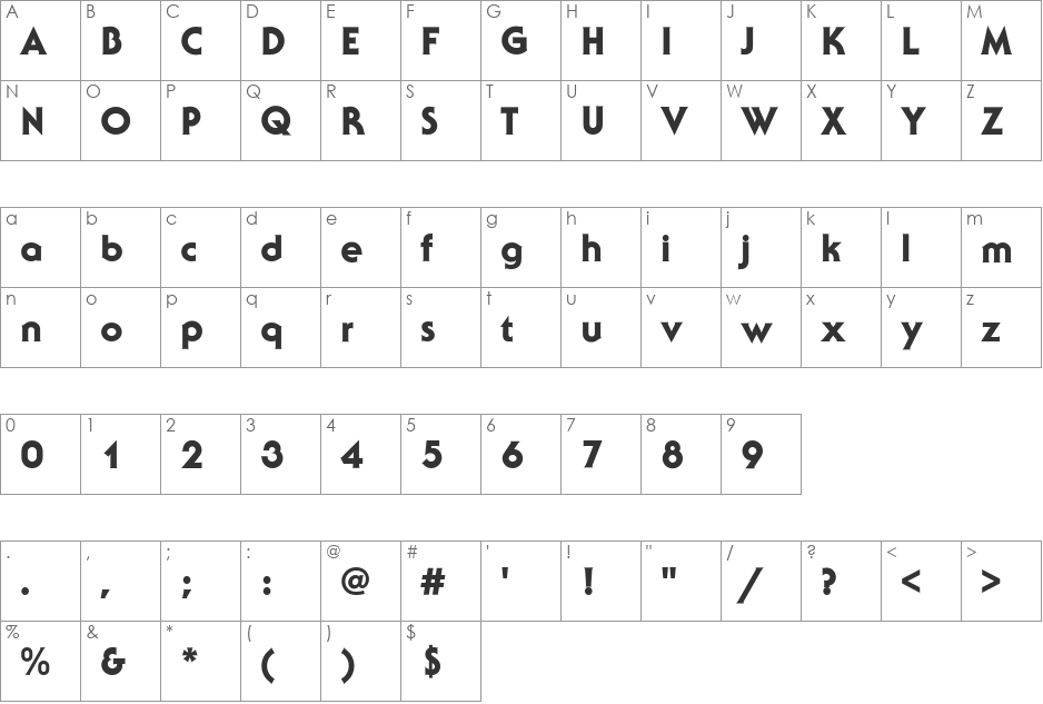 SerifGothicEF-Heavy font character map preview