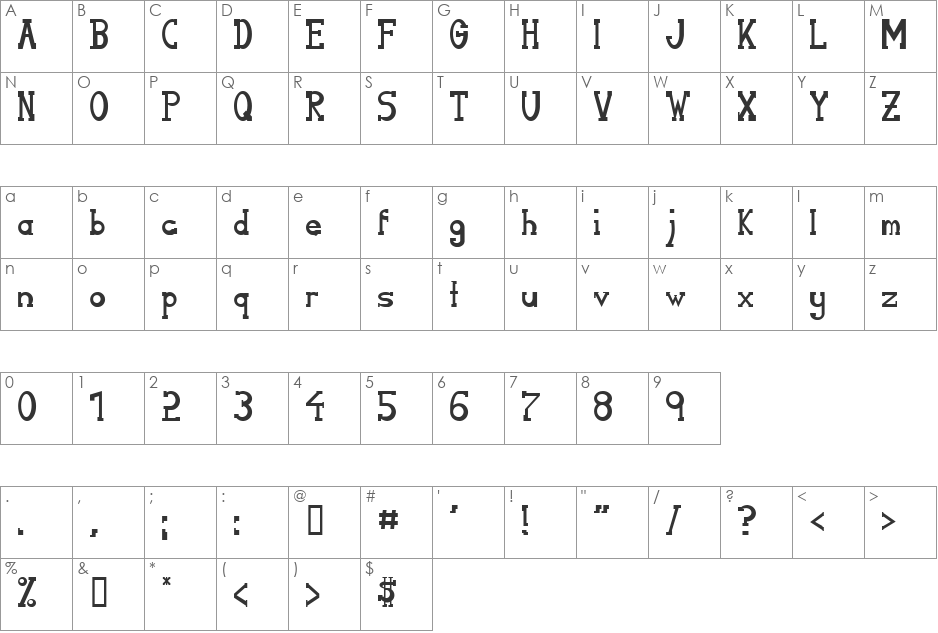 Serifon font character map preview