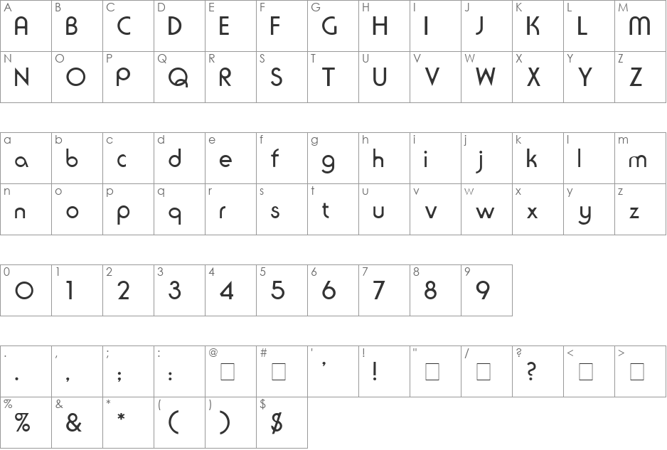 Serius SSi font character map preview