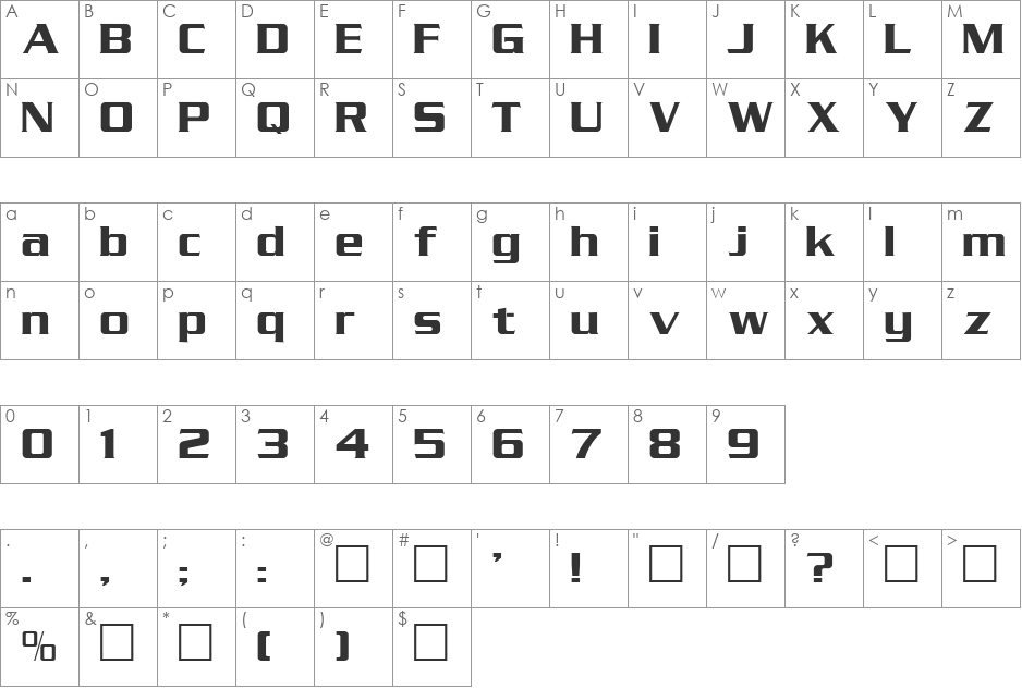 Serpentin font character map preview