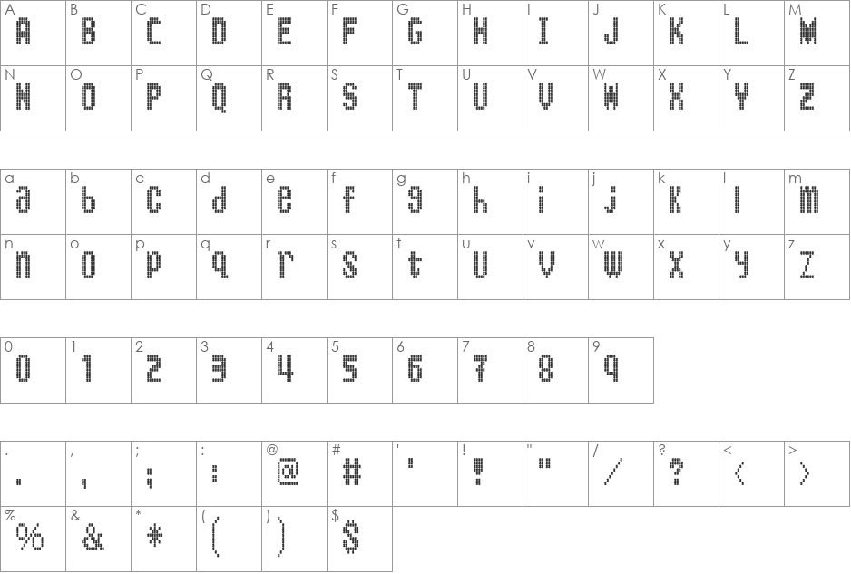 BartonBus font character map preview