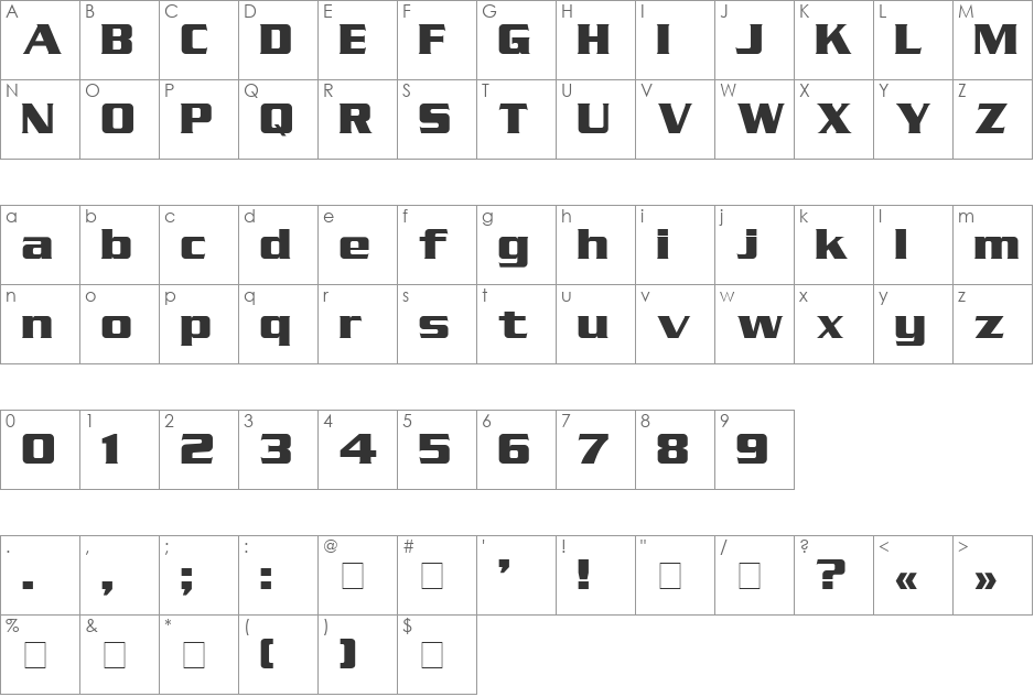 Serpentin_DG font character map preview