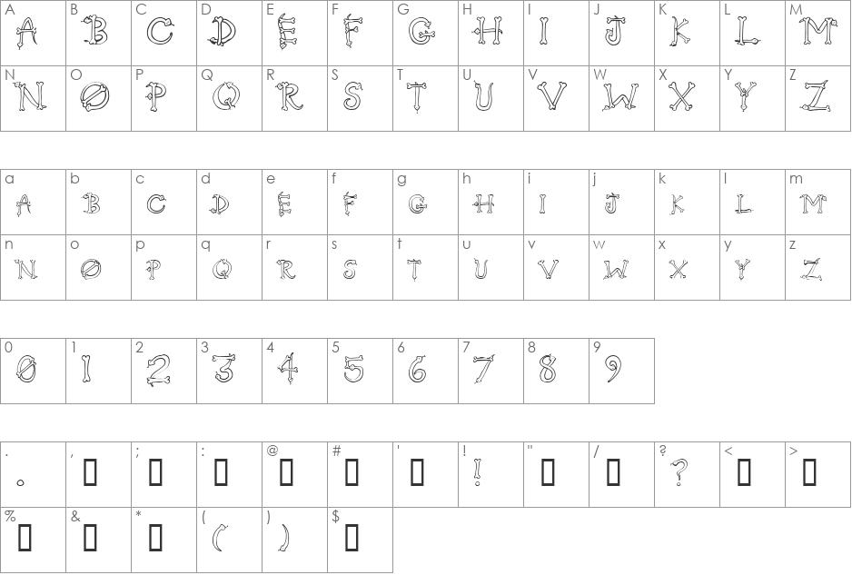 Serpents font character map preview