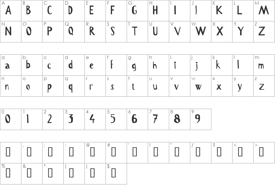Serru font character map preview