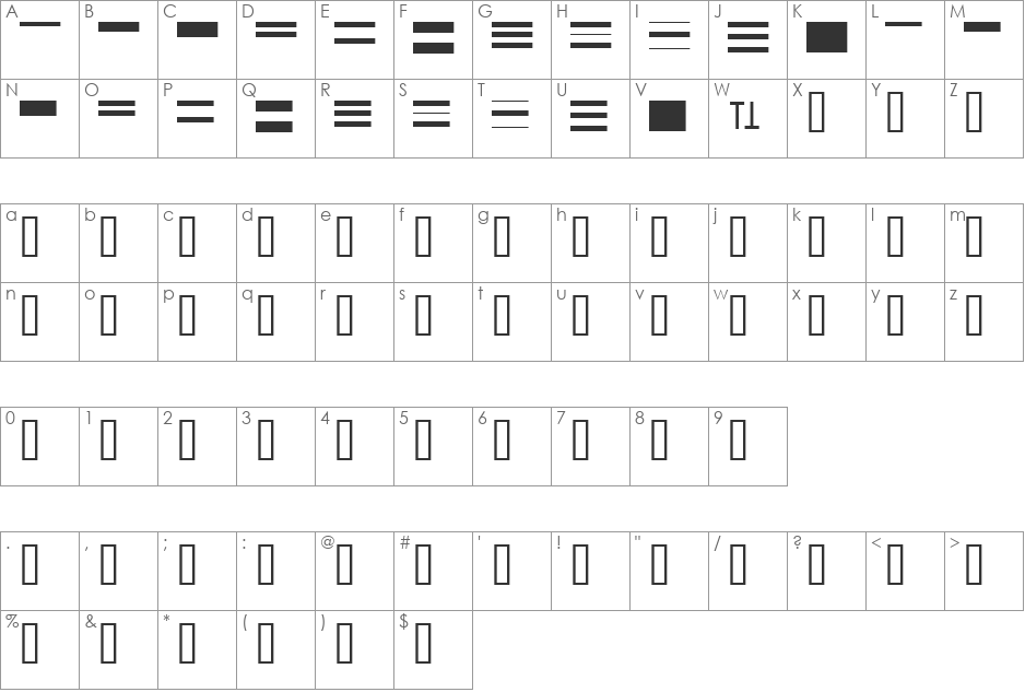 BartonLine font character map preview