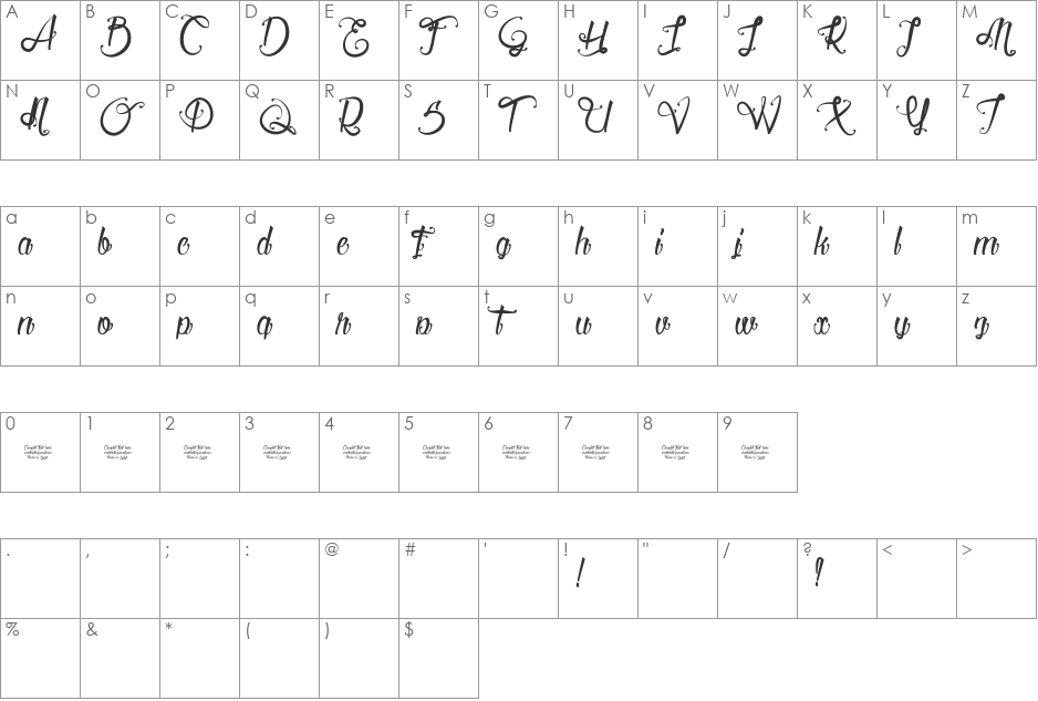 Serval font character map preview