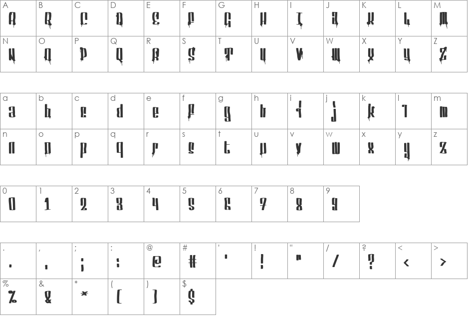 Servin' For Salute Clean font character map preview