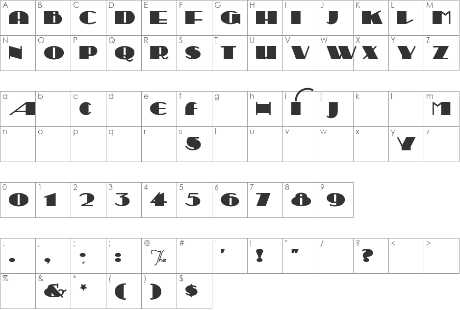 Sesquipedalian NF font character map preview
