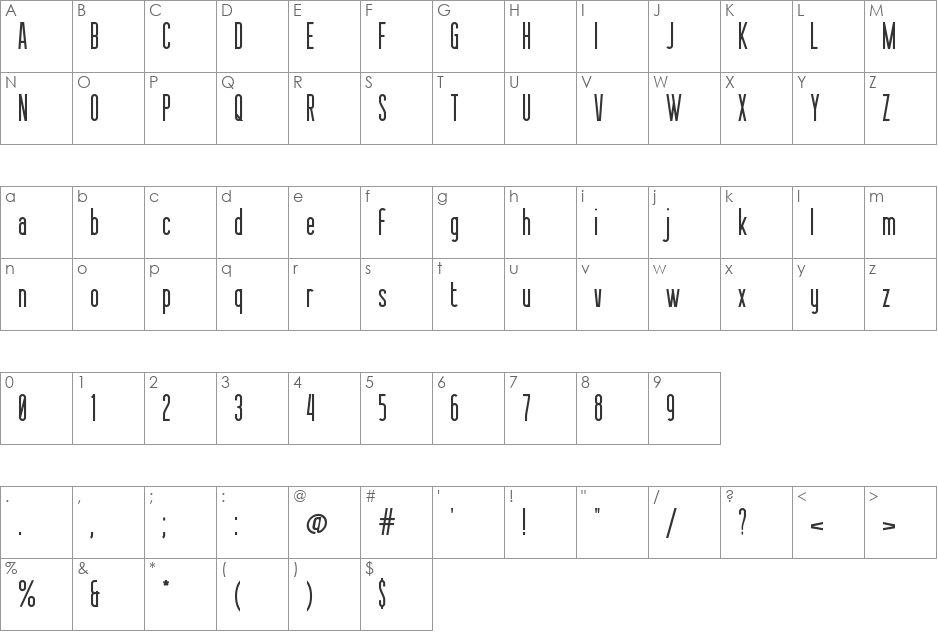 Sessions font character map preview