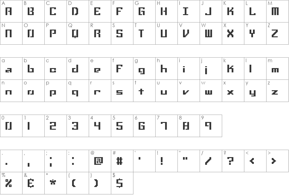 Setback TT BRK font character map preview