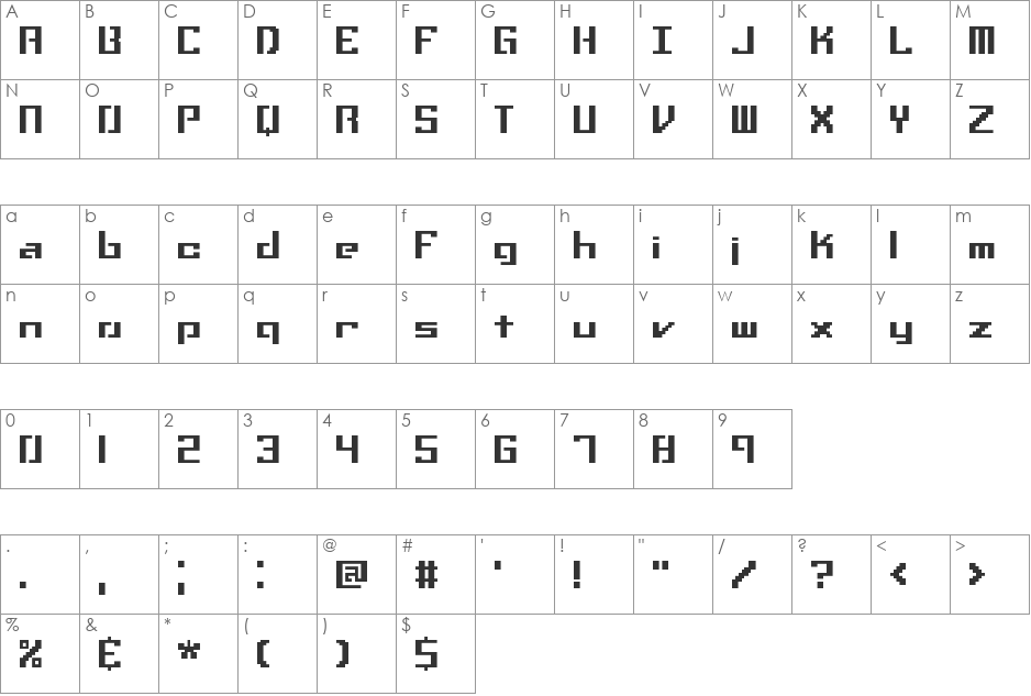 Setback TT BRK font character map preview