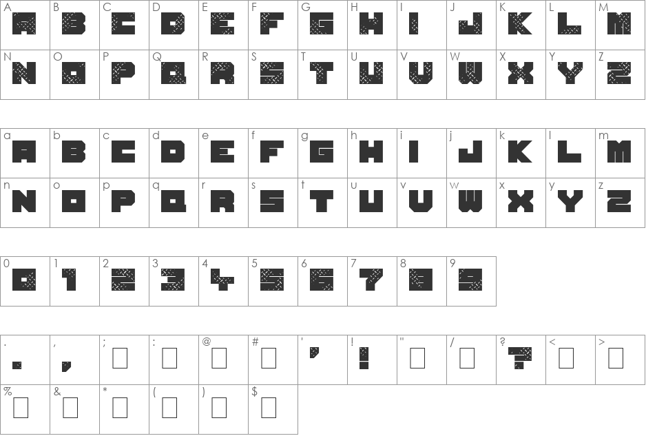 Seven of One font character map preview