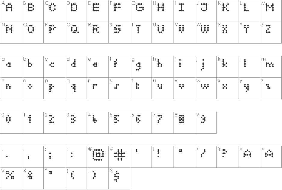 Seven Points font character map preview