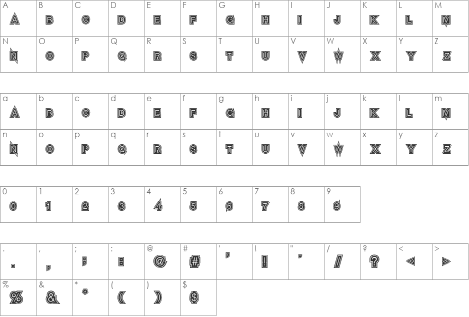 Seven Sisters font character map preview