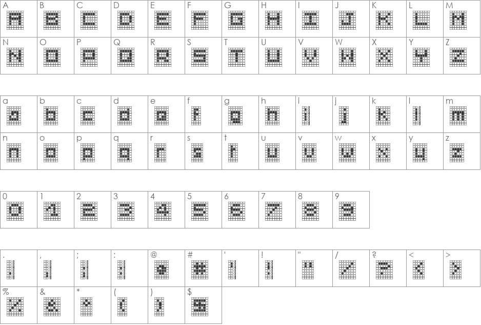 SEVENEIGHTbw font character map preview