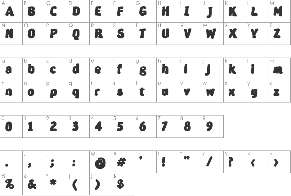 Severina font character map preview
