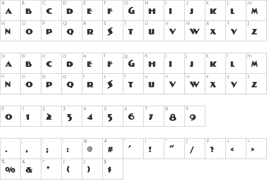 Severina font character map preview