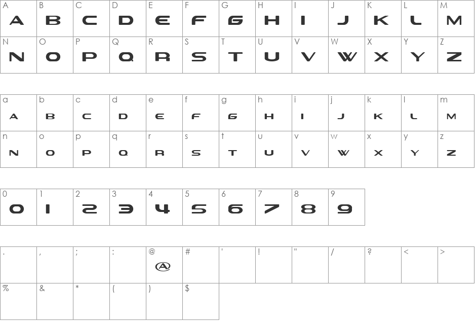 Sevil alias Esra Lite font character map preview