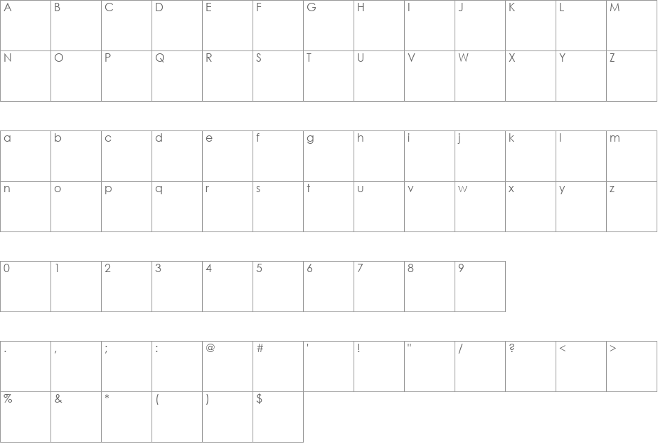 SewCross1 font character map preview