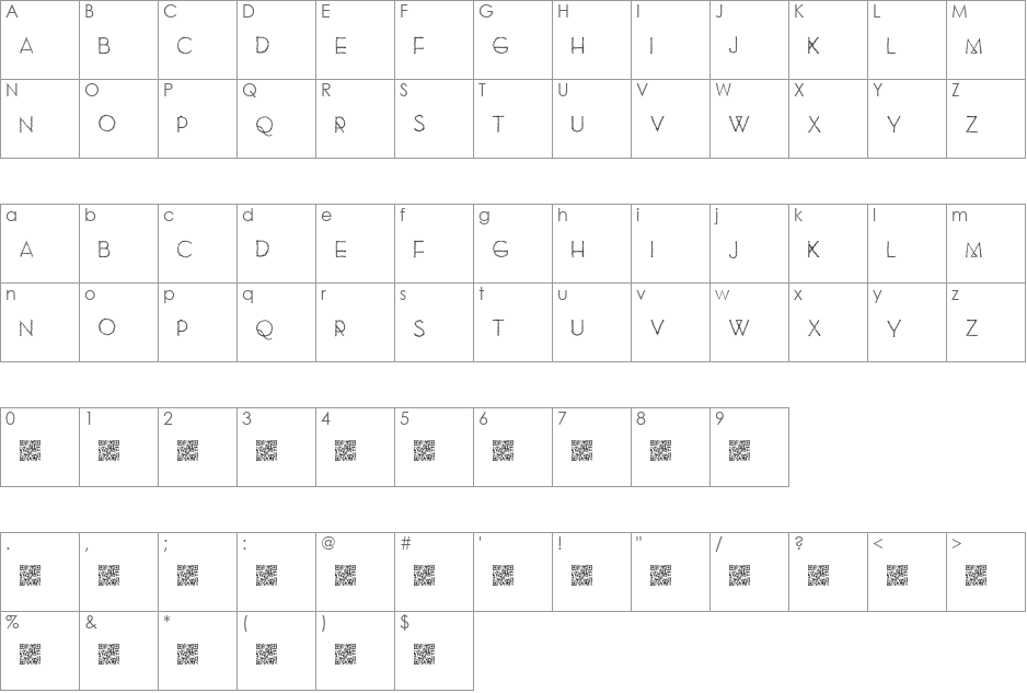 SewModern font character map preview