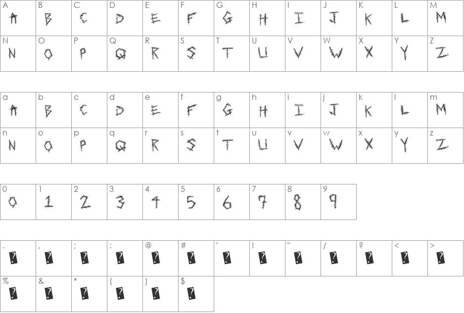 SewnTight font character map preview