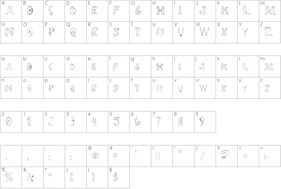 SEX FONT font character map preview