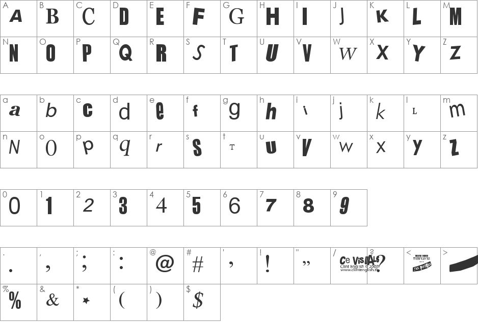 Sex Pistols font character map preview