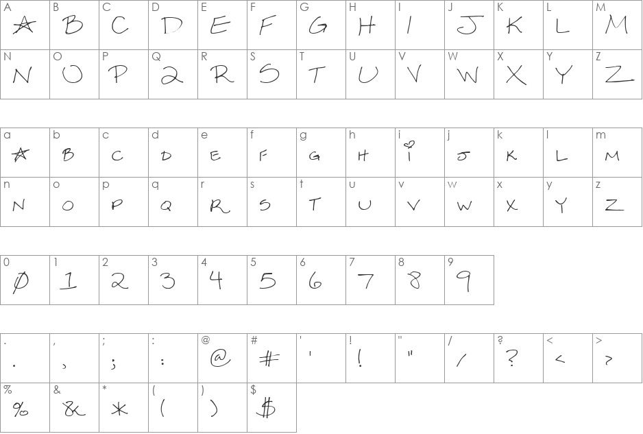 Sexy Sara font character map preview