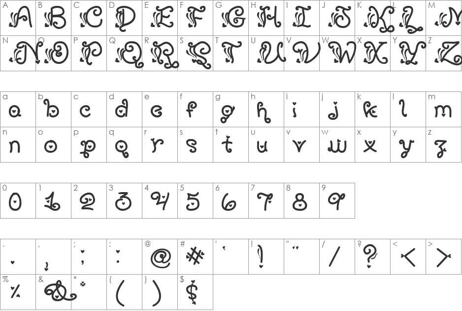 SexyRexy font character map preview