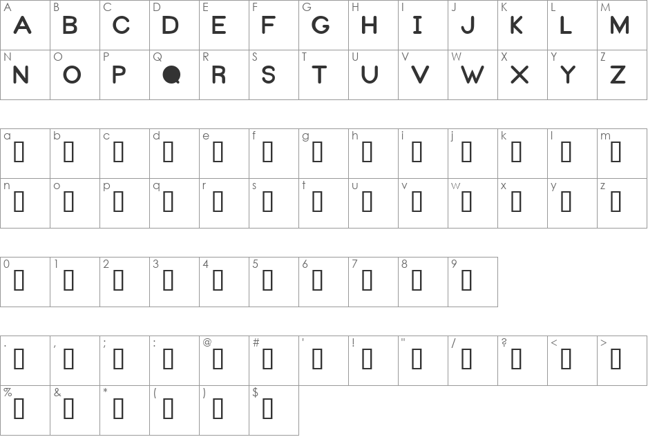Sezame font character map preview