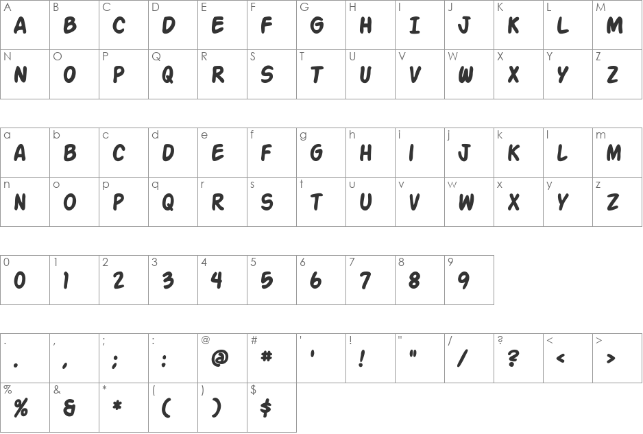 SF Action Man Extended font character map preview