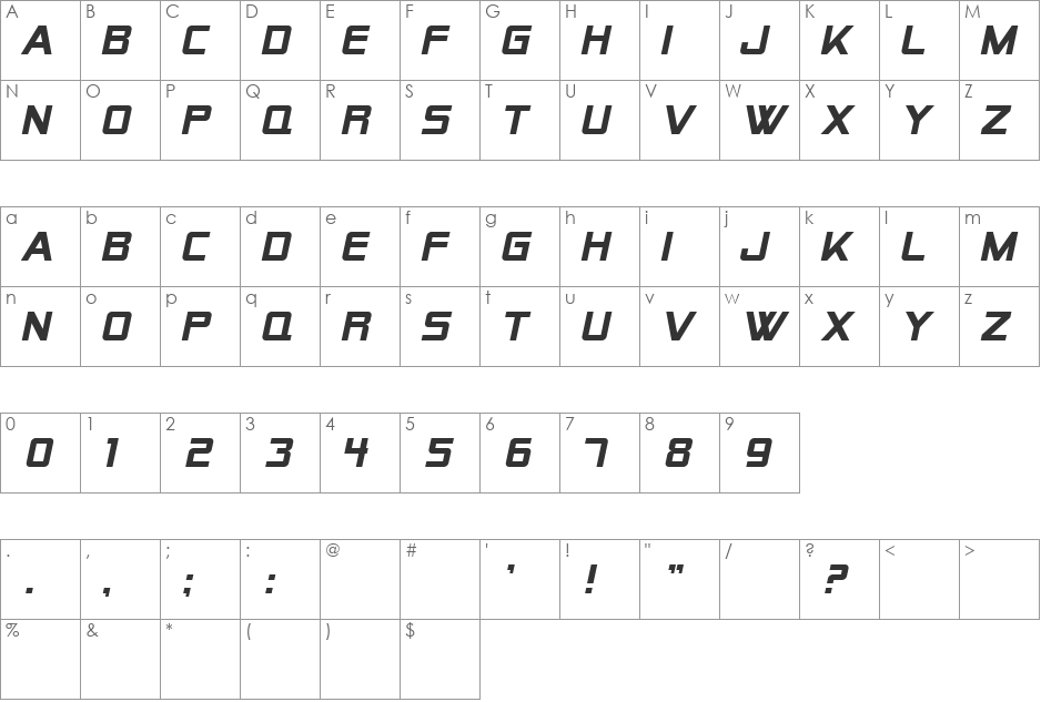 SF Alien Encounters Solid font character map preview